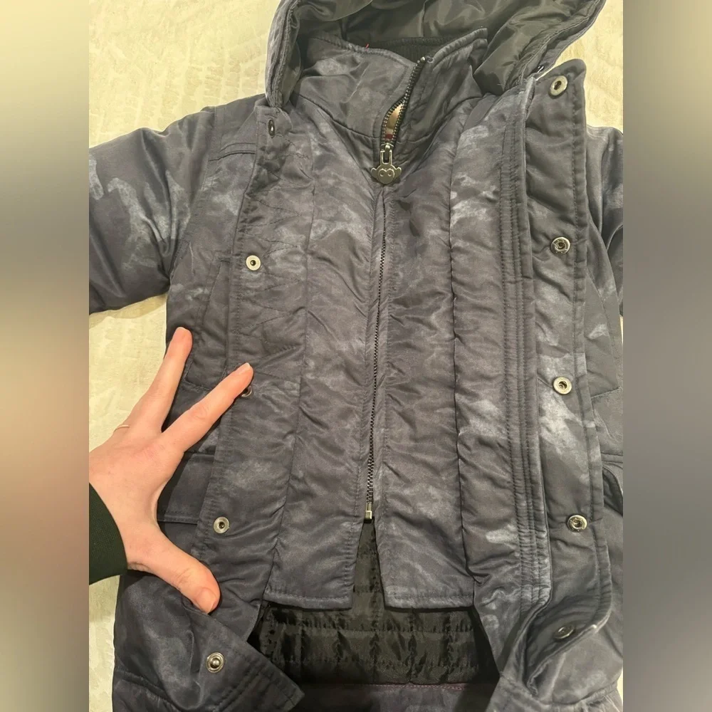 Appaman black camo toddler down filled puffer jacket with hood sherpa lining